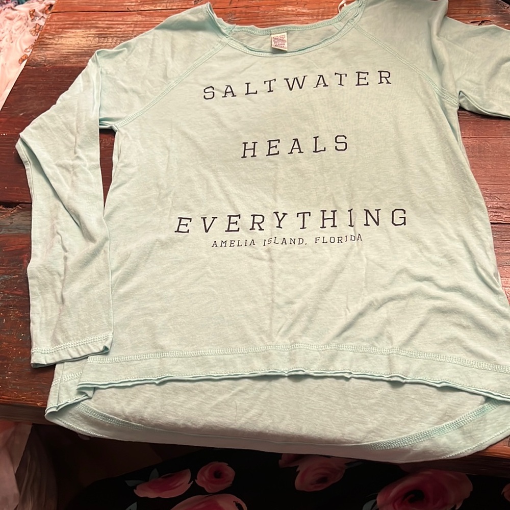 Small light blue saltwater heals everything T-shirt